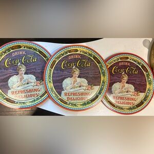 3x Collectible Coca-Cola Decorative Tin Plate with Hilda Clark